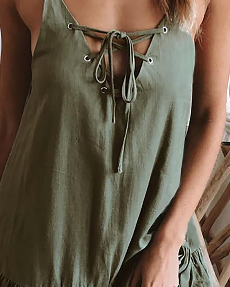 Vlovelaw Strap Hollow Out Lace-Up Mini Dress