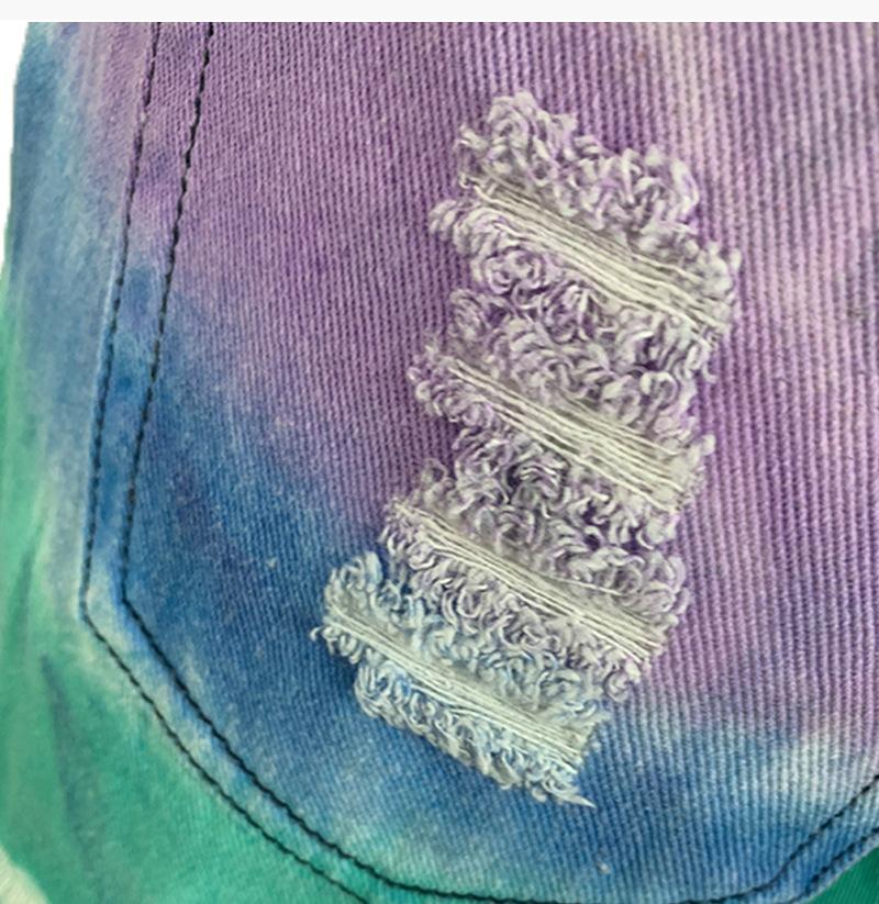 Vlovelaw Summer Tie-Dye Color Denim Shorts