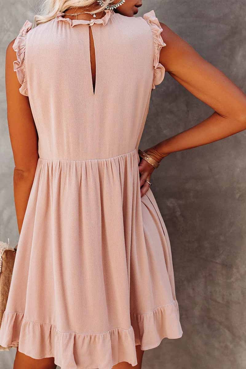 Vlovelaw Solid Color Ruffled Waist Mini Dress