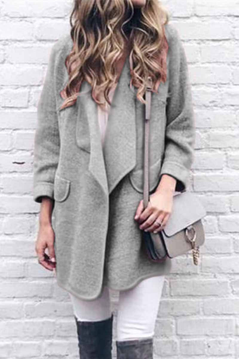 Vlovelaw Solid Color Loose Coat With Pockets