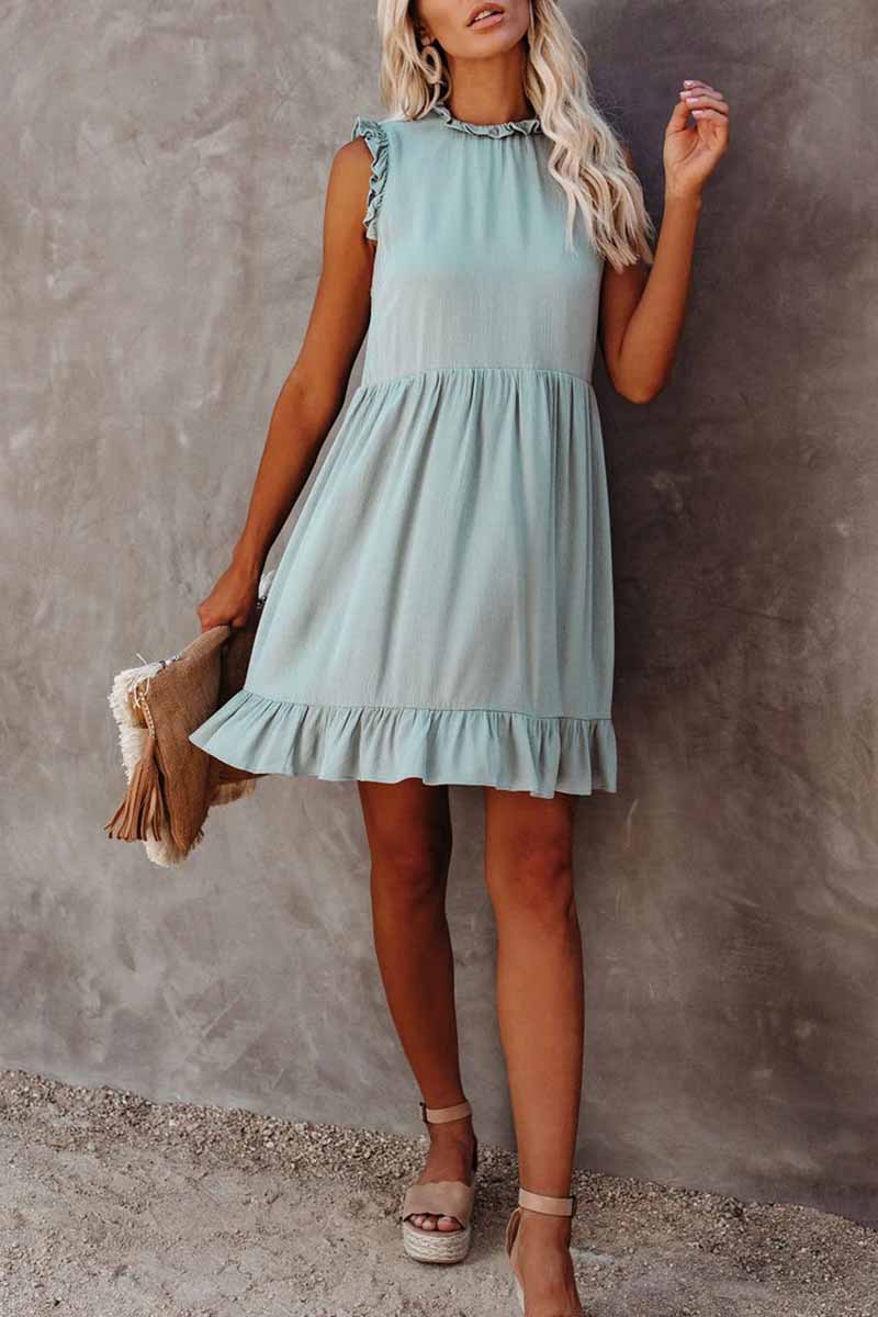 Vlovelaw Solid Color Ruffled Waist Mini Dress