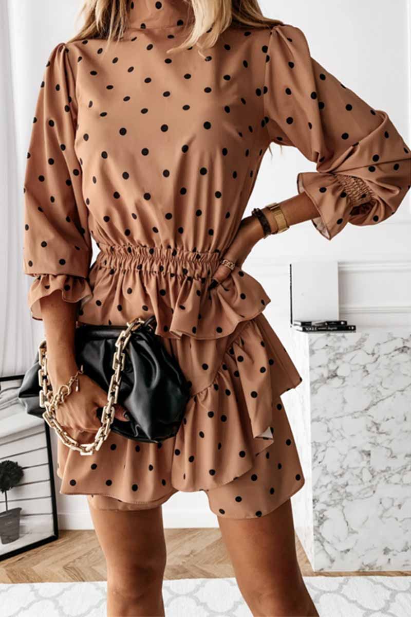 Vlovelaw Thin Irregular Lotus Leaf Dot Printing Mini Dress