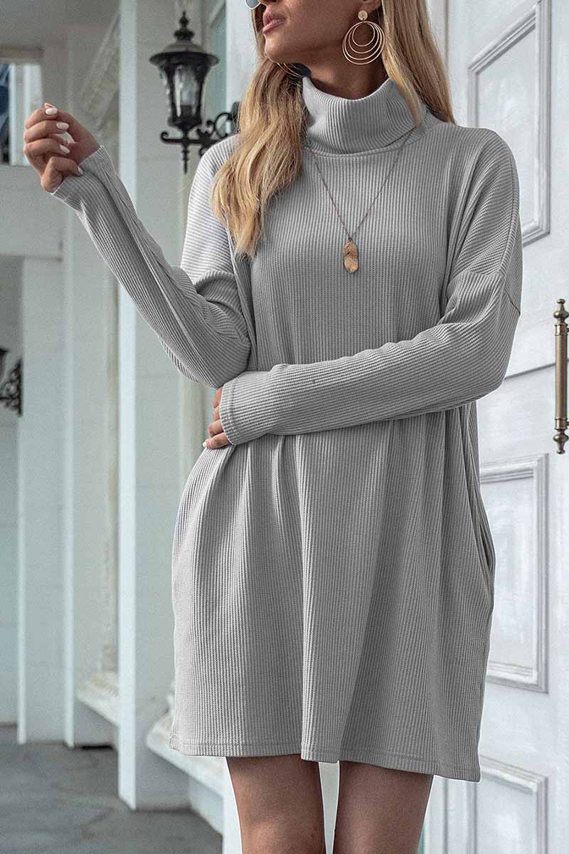 Vlovelaw Solid Color Round Neck Dress(4 Colors)