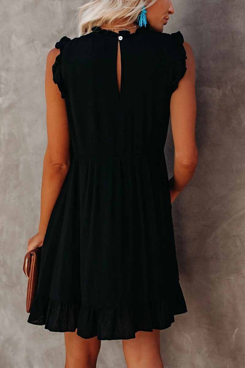 Vlovelaw Solid Color Ruffled Waist Mini Dress
