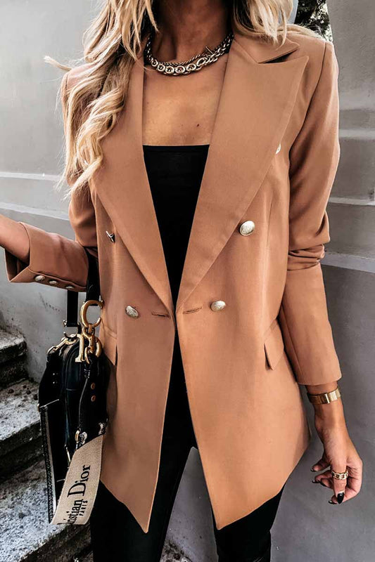 Vlovelaw Solid Color Long-Sleeved Double-Breasted Blazer Tops(4 colors)