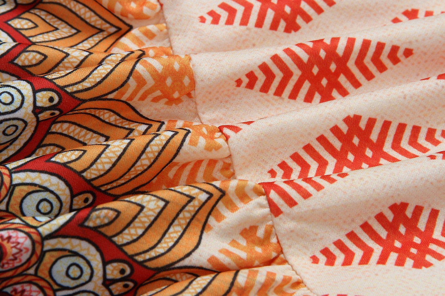 Vlovelaw Spring And Summer Fashion Retro V-Neck Print Short Sleeves Mini Dress