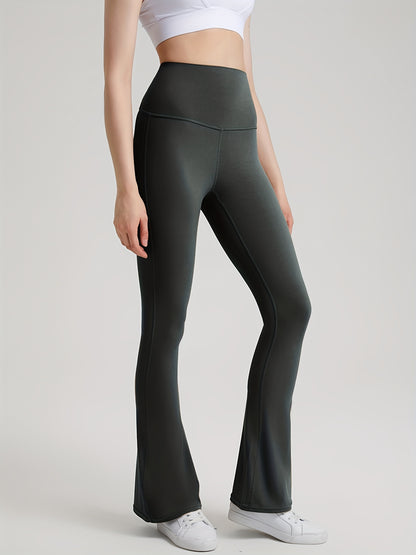vlovelaw  Hollow Cross Waist Flare Leggins, Solid Color Workout Bootleg Flare Pants, Women's Activewear