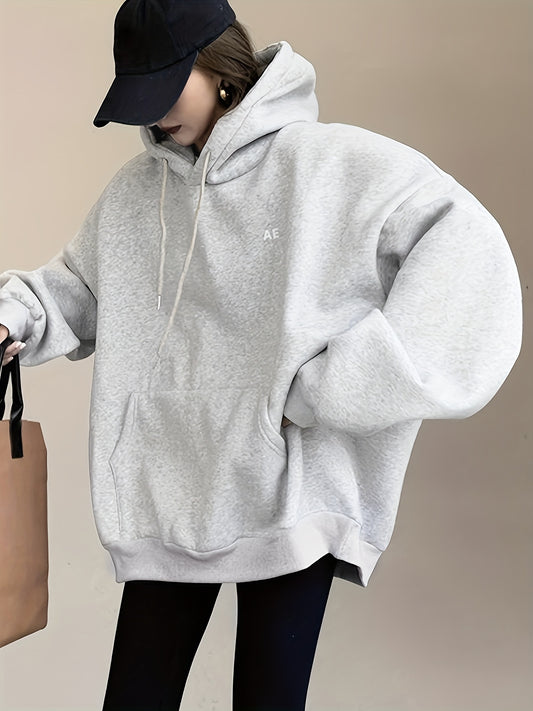 vlovelaw  Letter Print Drawstring Hoodie, Casual Long Sleeve Kangaroo Pocket Hoodie Sweatshirt, Women's Clothing