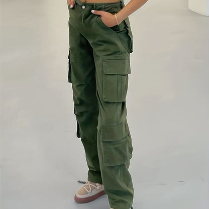 Wide Legs Baggy Cargo Pants With Flap Pockets, Girl's Y2K Style Jeans, Y2K Kpop Vintage Style Women's Clothing & Denim