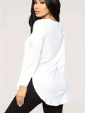 vlovelaw Solid Curved Hem Crew Neck T-Shirt, Casual Long Sleeve Top For Spring & Fall, Women's Clothing