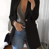 Lapel Neck Single Button Blazer, Casual Long Sleeve Blazer For Office & Work, Women's Clothing