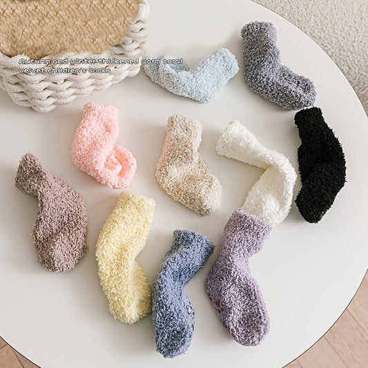 1pair Baby Coral Fleece Floor Socks Thick Warm Non-slip Toddler Socks For Boys And Girls