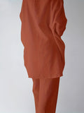 Solid Casual Two-piece Set, Long Sleeve Crew Neck Loose Tops & Wide Leg Pants Outfits, Women's Clothing