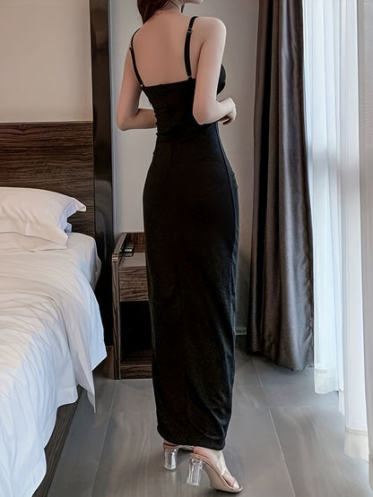 vlovelaw Zipper Split Thigh Wrap Dress, Elegant Sleeveless Dress For Party & Banquet, Women's Clothing
