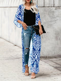 vlovelaw  Graphic Print Open Front Kimono, Boho Cover Up Kimono For Spring & Summer, Women's Clothing