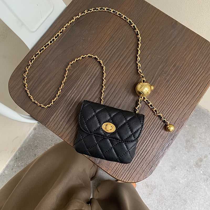 vlovelaw  Mini Chain Belt Bag For Women, Argyle Quilted Waist Purse, Fashion Faux Leather Fanny Pack