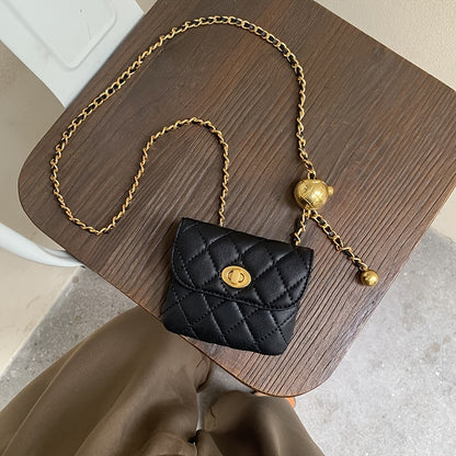 vlovelaw  Mini Chain Belt Bag For Women, Argyle Quilted Waist Purse, Fashion Faux Leather Fanny Pack