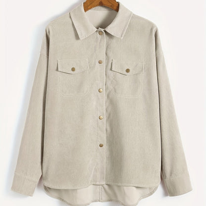 Solid Fake Flap Pockets Jacket, Vintage Single Breasted Long Sleeve Outwear, Women's Clothing