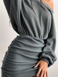 vlovelaw  Ruched Bodycon Dress, Sexy Long Sleeve Bag Hip Mini Dress, Women's Clothing