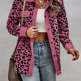 vlovelaw  Leopard Print Shacket Jacket, Casual Button Front Turn Down Collar Long Sleeve Outerwear, Women's Clothing