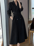 vlovelaw  Solid Contrast Collar Midi Dress, Elegant Long Sleeve Work Dress, Women's Clothing