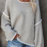 vlovelaw Plus Size Casual Sweater, Women's Plus Solid Long Sleeve Round Neck Slight Stretch Loose Sweater