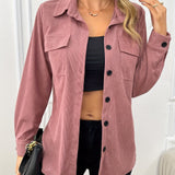 vlovelaw  Button Front Flap Pockets Jacket, Casual Long Sleeve Lapel Jacket, Women's Clothing