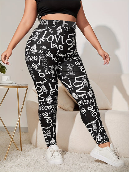 vlovelaw  Plus Size Casual Leggings, Women's Plus Giraffe Print Elastic High Rise Medium Stretch Leggings