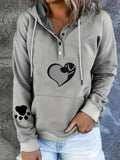 vlovelaw  Plus Size Casual Sweatshirt, Women's Plus Dog Heart Print Long Sleeve Hooded Drawstring Sweatshirt With Kangaroo Pocket