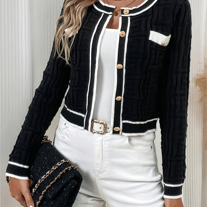 vlovelaw Button Front Textured Cardigan, Chic Long Sleeve Cardigan For Spring & Fall, Women's Clothing