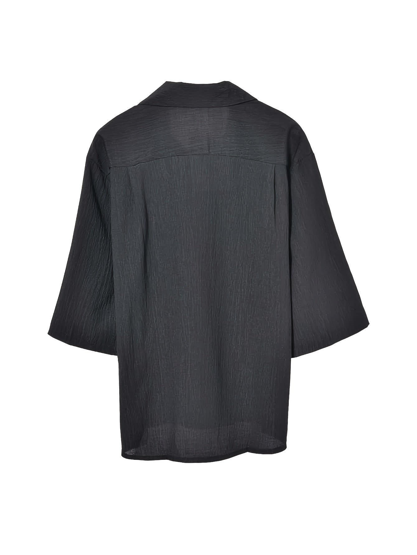 vlovelaw  Solid Button Front Simple Shirt, Casual Half Sleeve Shirt For Spring & Fall, Women's Clothing