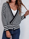 vlovelaw  Striped V-neck Button Cardigan, Casual Long Sleeve Cardigan For Spring & Fall, Women's Clothing
