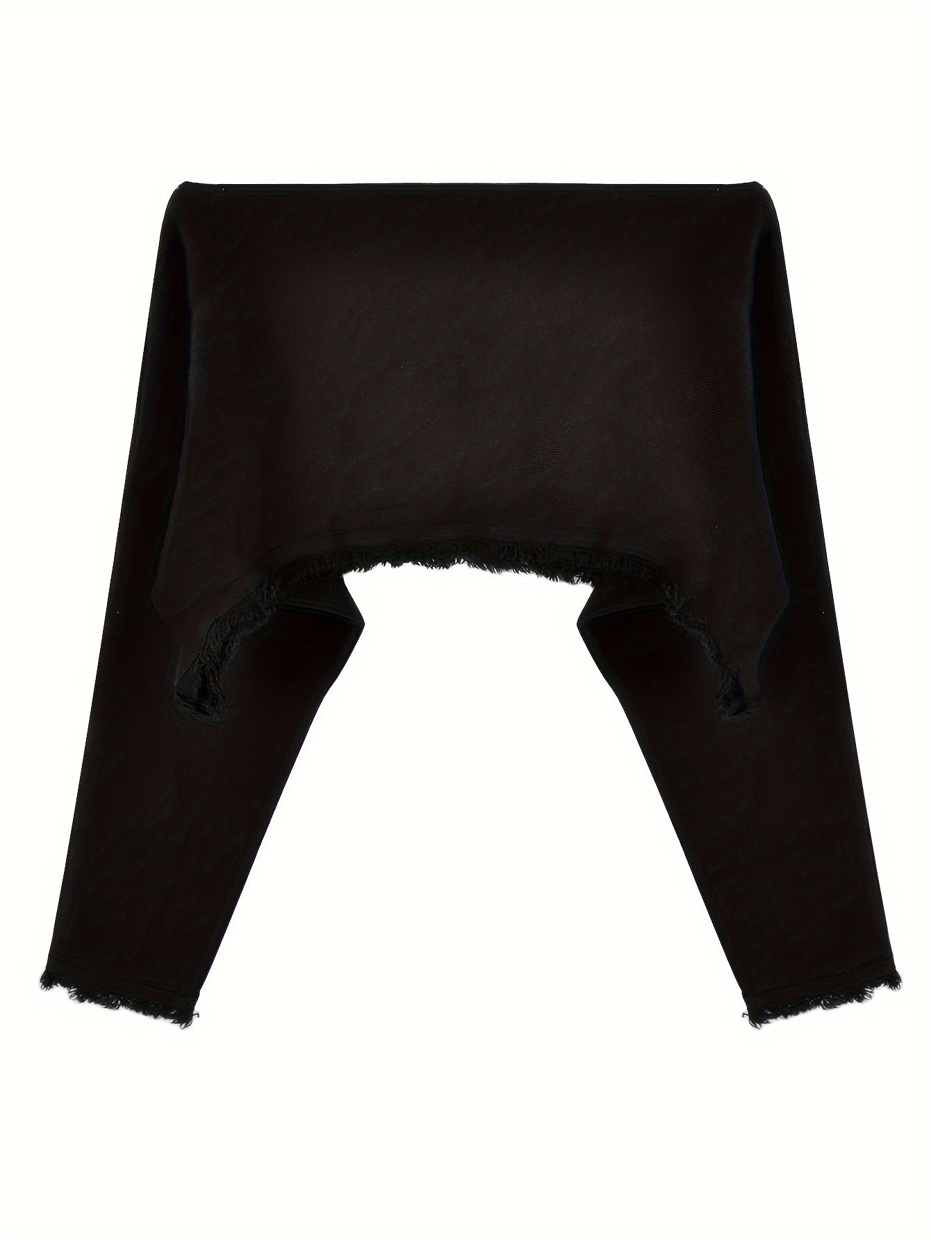 Solid Fringe Hem Crop Sweater, Versatile Off Shoulder Knitted Top For Spring & Fall, Women's Clothing