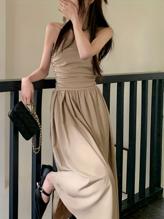 vlovelaw  Solid Ruched Tube Dress, Elegant Sleeveless Strapless Dress For Summer & Spring, Women's Clothing