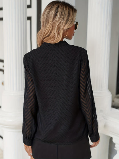 Solid V Neck Blouse, Casual Long Sleeve Blouse For Spring & Fall, Women's Clothing