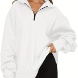 vlovelaw  Plus Size Casual Sweatshirt, Women's Plus Solid Long Sleeve Zip Up Lapel Collar Pullover Sweatshirt, Casual Tops For Fall & Winter, Women's Clothing