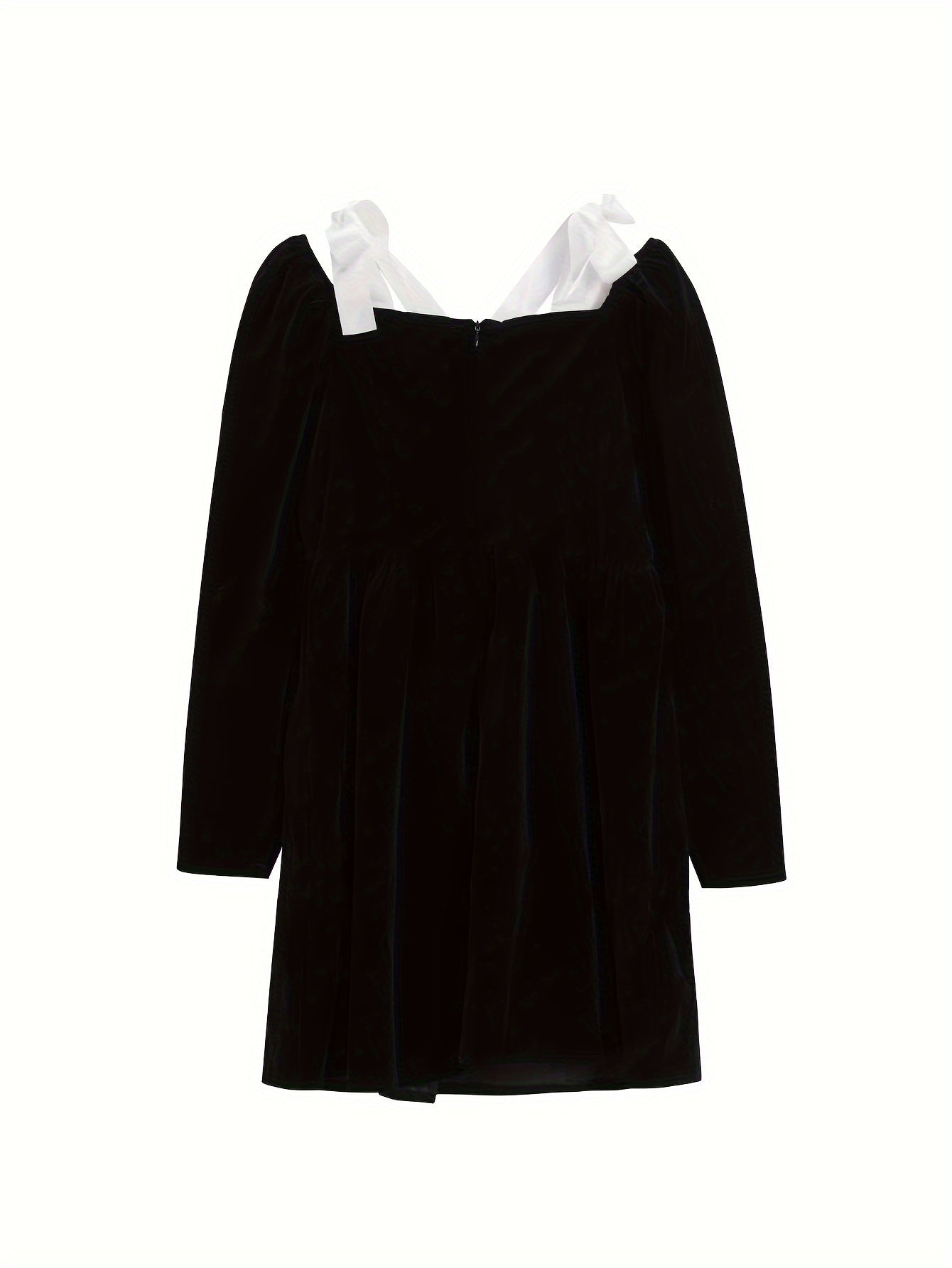 vlovelaw  Color Block Tie Shoulder Velvet Dress, Elegant Long Sleeve Party Dress, Women's Clothing