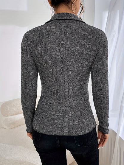 Solid Single Button Slim Top, Versatile Long Sleeve Top For Spring & Fall, Women's Clothing