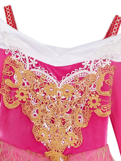 vlovelaw  Girls Long Sleeve Princess Dress Performance Dress Costume Dress Up Birthday Christmas Party Cosplay Outfit Accessories Included Set Kids Clothes