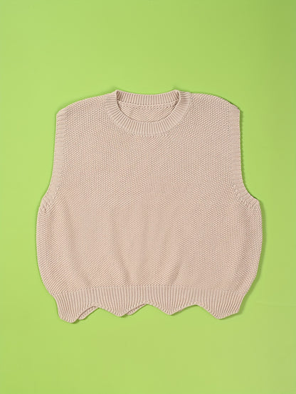 Solid Crew Neck Knitted Vest, Casual Sleeveless Loose Sweater, Women's Clothing