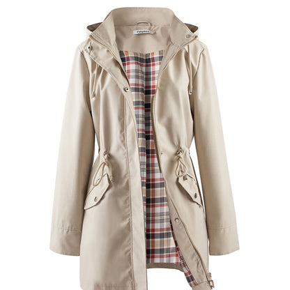 vlovelaw  Drawstring Waist Hooded Zip Up Coat, Casual Long Sleeve Coat For Fall & Winter, Women's Clothing