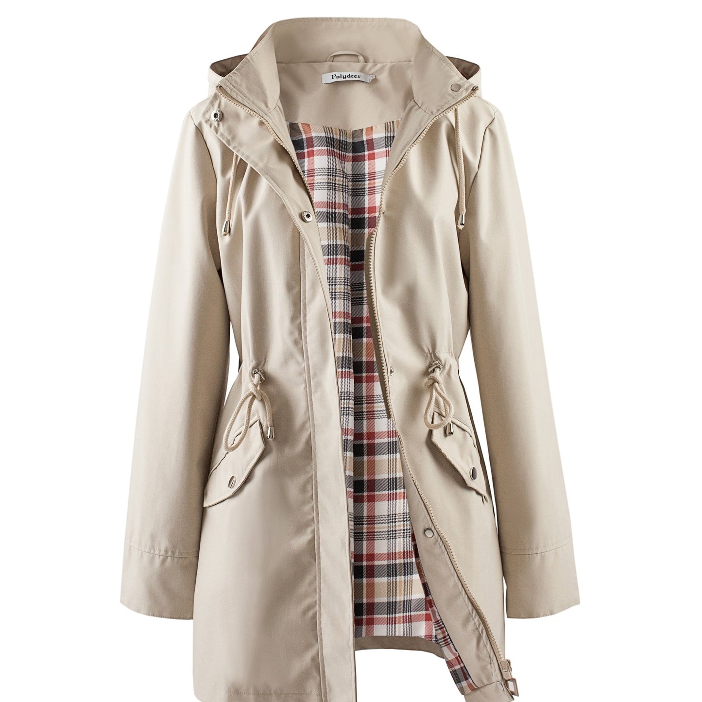 vlovelaw  Drawstring Waist Hooded Zip Up Coat, Casual Long Sleeve Coat For Fall & Winter, Women's Clothing