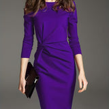 vlovelaw  Twist Solid Dress, Elegant Long Sleeve Bodycon Party Dress, Women's Clothing