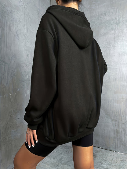 vlovelaw  Solid Zip Up Oversized Hoodie, Casual Long Sleeve Pocket Hoodies Sweatshirt, Women's Clothing