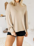 vlovelaw  Solid Ribbed Mock Neck T-Shirt, Casual Long Sleeve Top For Spring & Fall, Women's Clothing