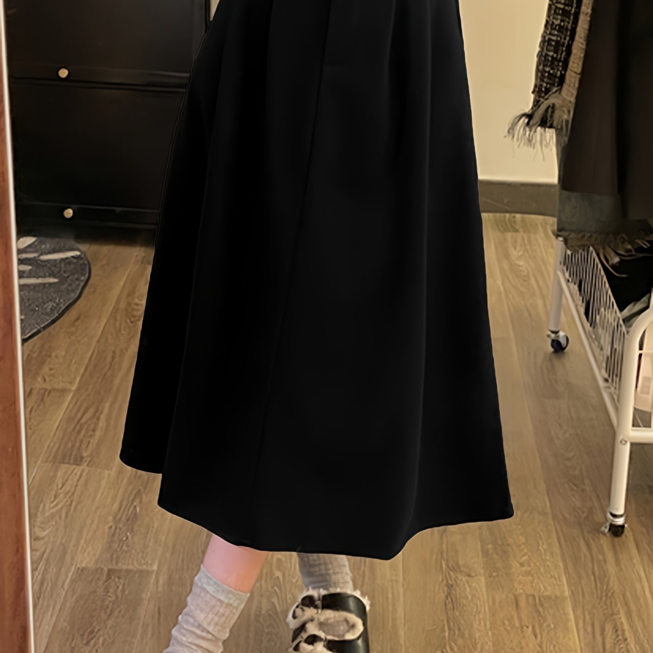 vlovelaw Solid Button Front Ruffle Hem Skirt, Vintage High Waist Skirt For Spring & Fall, Women's Clothing