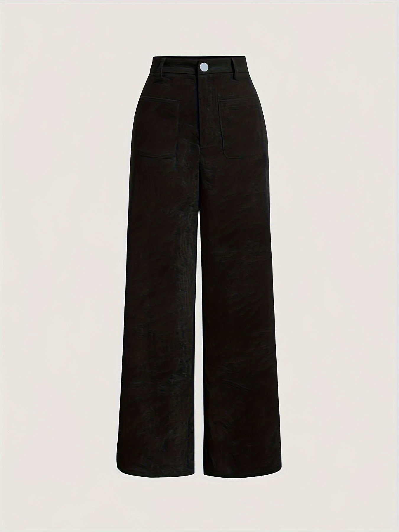 vlovelaw Solid Corduroy Straight Leg Pants, Vintage Patched Pocket Loose Pants, Women's Clothing