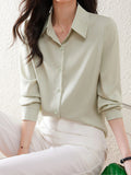 vlovelaw  Solid Button Front Shirt, Elegant Turn Down Collar Long Sleeve Shirt, Women's Clothing