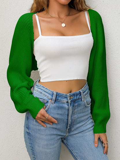 vlovelaw Solid Loose Crop Cardigan, Casual Long Sleeve Cardigan For Spring & Fall, Women's Clothing