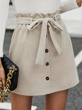 vlovelaw Solid Textured Skirts, Casual Knotted Button Front Versatile Skirts, Women's Clothing